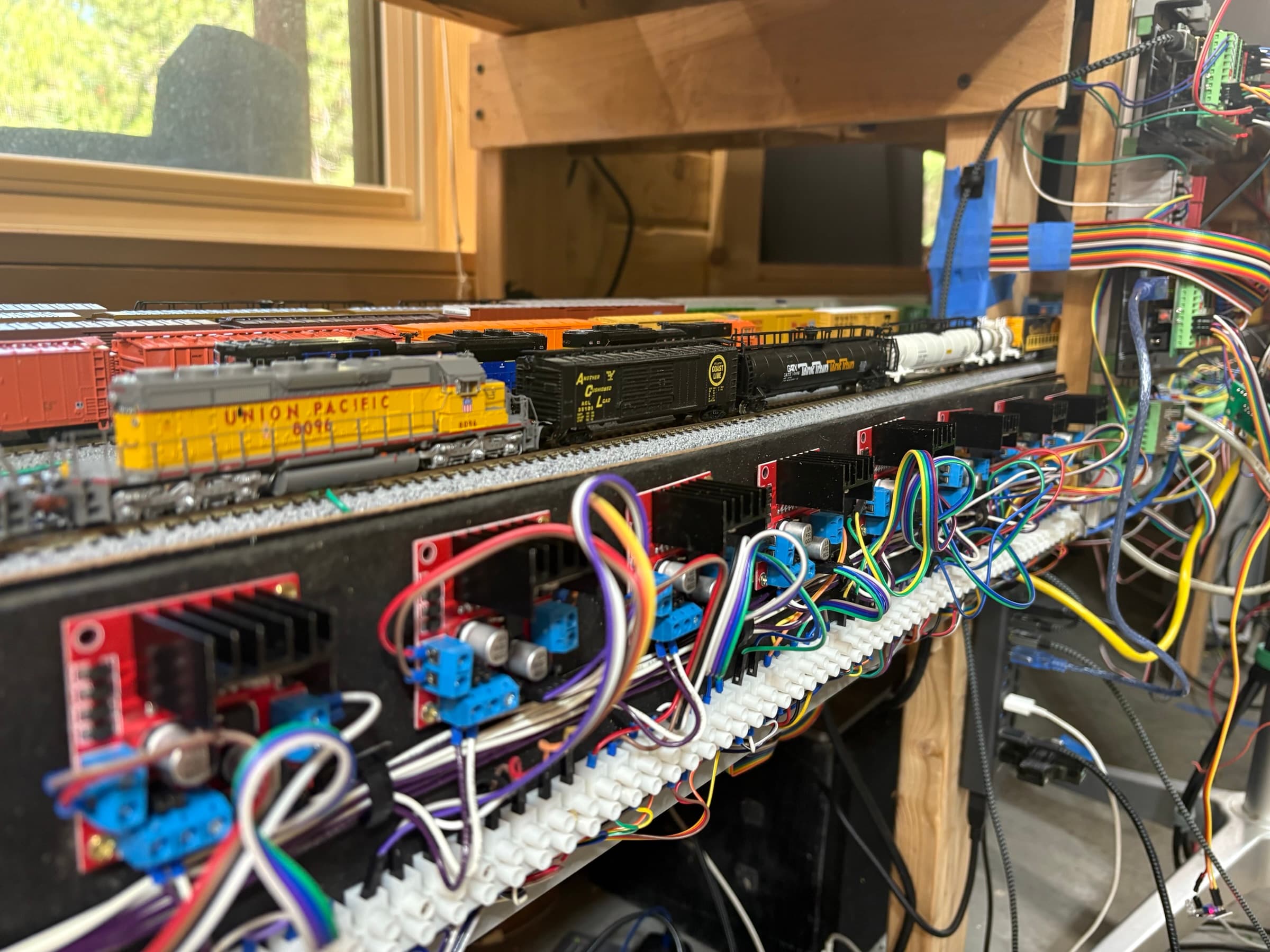 Close-up of driver boards and their wiring below the fascia